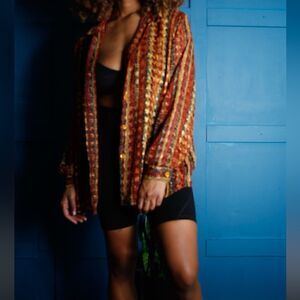 Artful Vibes: Vintage Colorful Abstract Button-Up Shirt